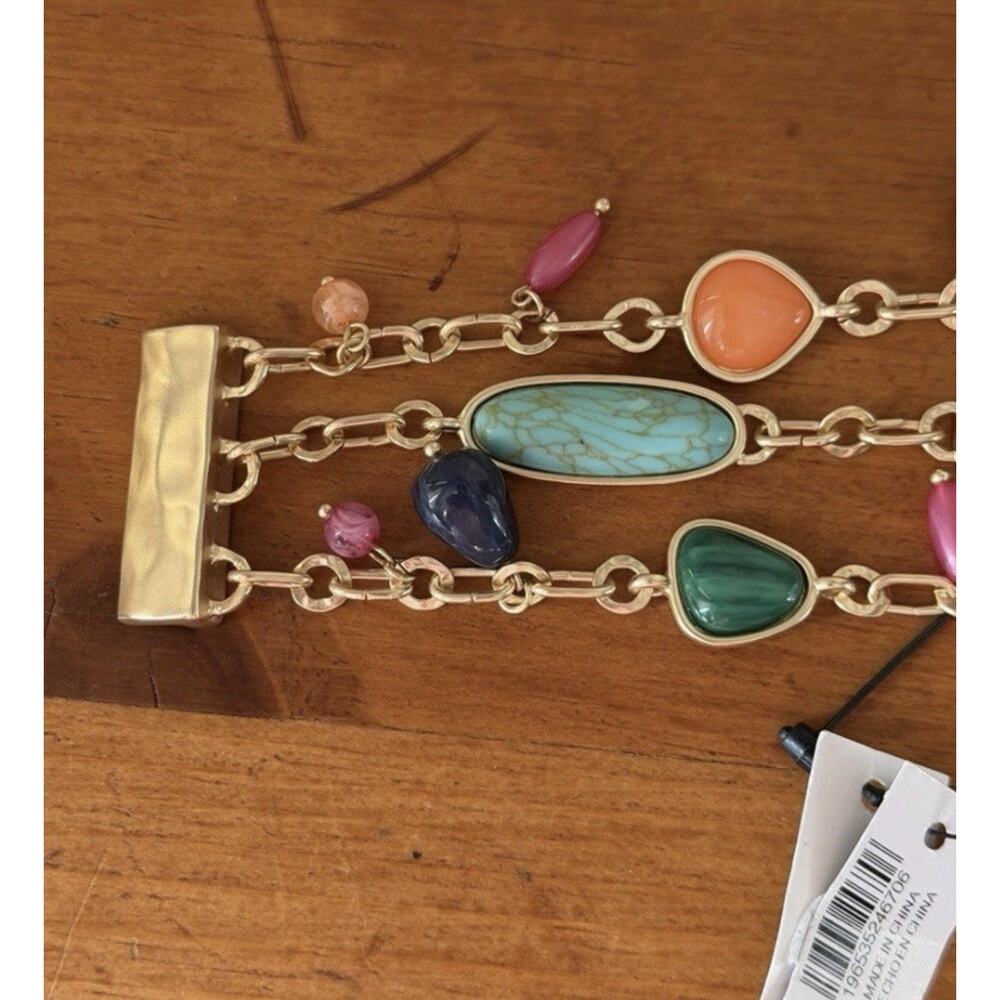 Chico’s NWT Gold Tone Multi Strand Bracelet Colorful Stones Magnetic Clasp - Picture 6 of 12